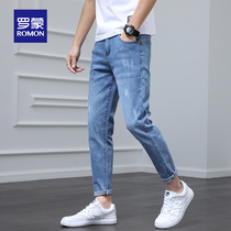 Romon men's jeans summer new slim fit Korean style trendy casual cool trendy 9 ninth pants