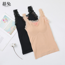 Mu rabbit plus velvet thick lace inner strap vest female autumn and winter 2021 New Korean slim base shirt wrap chest