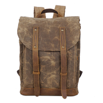 Qiguxi retro leather wax canvas backpack mens outdoor travel backpack tide computer bag schoolbag art