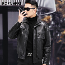 Winter new Hainen genuine leather leather clothing male leather duvet clothing oil wax sheep Pictured Flying short jacket locomotive clothes