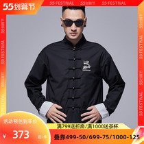 Semi-idle concentration State of the wind Down with men and women Spring new black yuppie disc buckle upright collar positive fitting vintage young blouses