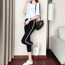 Summer two-piece 2020 new fashion loose slim sports casual set womens short-sleeved Capri pants sportswear