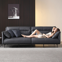 Minimalist modern office sofa Genuine Leather Head Layer Bull Leather Business Pick Up Guest Area Living-room Living Room Tea Table Combo Trio