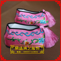 Ancient clothes shoes womens ancient high-heels drama shoes Yue opera Huadan shoes high embroidered shoes Opera color shoes