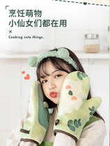Oven thermal insulation anti-burn baking kitchen anti-slip silicone thickened resistant to domestic high temperature cartoon microwave special gloves