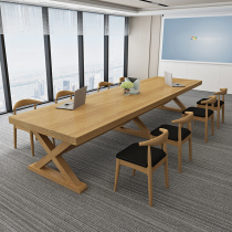 Large solid wood conference table log large board long table simple desk long bar training table negotiation table and chair combination