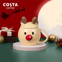 COSTA Mark Cup Girls With Cover Ceramic Idea Cute Milk Breakfast Water Cup Christmas Office Tea Cup