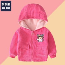 2021 autumn and winter clothes new girls fleece coat baby corduroy hooded cardigan baby cartoon children