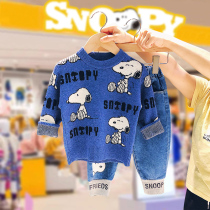 Snoopy baby childrens knitwear spring and autumn boys and girls cartoon coat autumn and winter pullover sweater childrens clothing