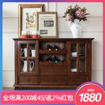  American country solid wood wine cabinet Restaurant dining side cabinet Multi-function storage cabinet Tea cupboard Dining kitchen locker