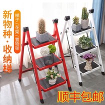 Net red flower rack two-step ladder stool Indoor dual-use folding net red ladder Household simple small stair shelf