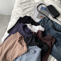 Xiaoxijia) Fungus-edged half-turtleneck bottoming shirt white long-sleeved t-shirt womens Korean version of wild solid color inner top