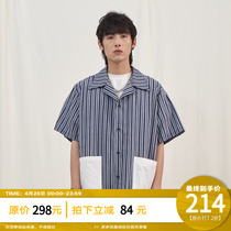 PCLP Striped Pocket Short Sleeve Shirt Trendy Day Family Tide Card Harbor Wind Mens Half Sleeve Shirt