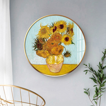 Van Gogh sunflower hanging painting light luxury round oil painting restaurant creative single decorative painting dining hall wall painting porch mural
