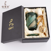 Creative European ceramic water Cup cute male and female student mug with lid spoon coffee cup Home Office tea cup