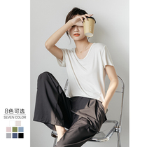 Modale short sleeve T-shirt woman 2022 summer new v collar pituitary lock bone loose half sleeve white Compassionate Beat bottom jacket