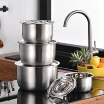 (With lid)Stainless steel three-piece basin thickened basin Soup basin with lid preservation box Beating egg basin Seasoning tank