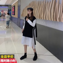 2021 Fall New Autumn Winter Gestation Woman Fitted Knit Strap Sleeveless Machia Pure Color Medium Long shirt Libra dress