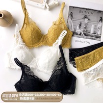 French sexy full lace half cup bra set gathered big chest show small beautiful back underwear fairy closed milk bra