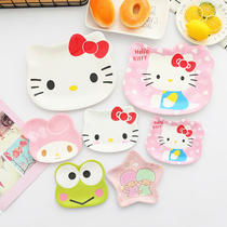 Cartoon Hello Kitty cute Japanese dipping saucer Plastic household fruit plate Candy plate Creative irregular