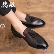 Inglées Wind Splicing A Foot Pedal Lefoe Shoes Black Business Casual Streaming Su Leather Shoes Tide Pointed Real Leather Set Foot Mens Shoes