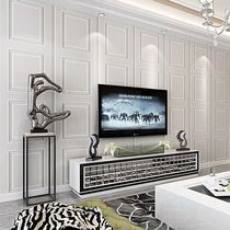 Modern minimalist wooden frame plaster lines 3D stereo wallpaper living room bedroom TV background wall wallpaper high-grade