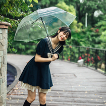 Long handle transparent straight pole umbrella Transparent personality couple creative umbrella Simple solid color umbrella black handle