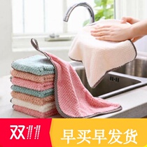 Cleaning cloth does not shed hair can be hung to brush the bowl wipe the table coral velvet kitchen absorbent dishwashing cloth rag cleaning housework