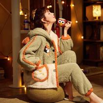 Pajamas autumn and winter women thickened long-sleeved sweet adult girl velvet autumn comfort suit extended autumn and winter clothes