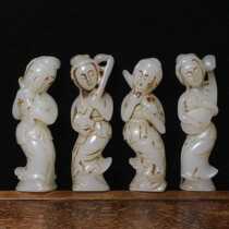 Ancient jade Old white jade carved pieces blow pull play jade ornaments Handle pieces play miscellaneous home collectibles gifts