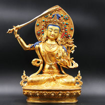 Tibetan Buddhism Nepal copper gilt with silk backlit Buddha statue Manjusri Bodhisattva Buddha statue one foot