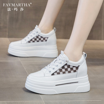 Pharamashane heightening small white shoes women 2022 new spring and summer display slim and thick bottom sports womens shoes casual chessboard grid shoes