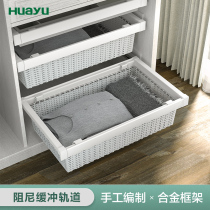 Painting Yu Cloakroom hardware push-pull basket Multi-function telescopic damping buffer storage basket Storage basket Telescopic rattan basket