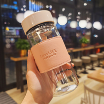 Han-style monolayer thickened high face value glass-cup male female student portable anti-burn and high temperature warm water mug with filter cup