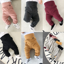 Baby high waist belly pants spring and autumn baby elastic warm leggings winter boys and girls plus velvet padded pants