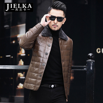 (Qingkura special price) Haining genuine leather down jacket for mens wool over collar youth leather jacket mens leather clothing jacket