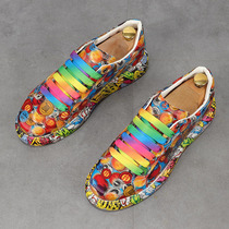 European station personalized fashion shoes mens trendy casual thick-soled platform shoes inner heightening shoes European trendy printed sneakers