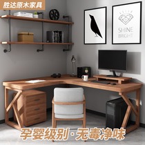 Light luxury solid wood desk bookshelf personality corner student learning table adult creative home bedroom computer desktop table
