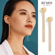 No ear clip female European and American temperament tassel long personality earrings S925 silver needle Super fairy fashion simple earrings