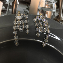 Sugar cube clear imitation crystal earrings United States 14K gold high color retention net red super fairy tassel temperament earrings