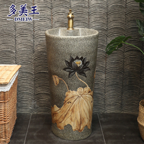 Vintage carved black shower one-piece column basin Art column washbasin Antique ceramic floor-to-ceiling washbasin