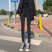 Smoky gray jeans women spring and autumn 2021 New High waist slim high versatile black skinny small leg pencil pants