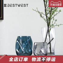 BEST WEST Geometric Glass Vase Transparent Pendulum Nordic Living Room Insert Vase Soft Adornment Furnishing Creativity