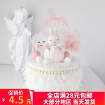 Bake cake decoration girl heart pink bow wrought iron ring plug-in birthday party dessert dress