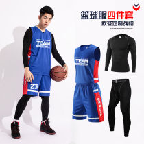 Basketball clothes suit mens four sets of customized student competition training suits tight print character team uniform with long sleeve autumn and winter jersey