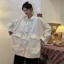 Autumn and winter New Harajuku style retro ins tooling jacket female students Korean loose Joker long sleeve jacket jacket