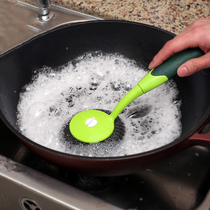 Kitchen pan brush long handle steel wire ball brush non-oil decontamination cleaning with handle dish brush wash pan degreasing brush