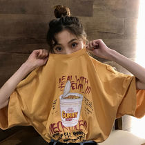 Summer 2019 new Korean ins short-sleeved T-shirt female student loose BF Harajuku wind printed half-sleeve t-shirt