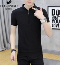 Rich Bird Summer stand neck T-shirt mens shirt mens zipper trend Korean slim Joker short half sleeve cardigan