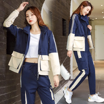 Tooling Sports Suit Women Autumn Winter 2022 New Autumn Clothing Tide Cards Fashion Nets Red Ocean Gas Casual Clothing Two Sets